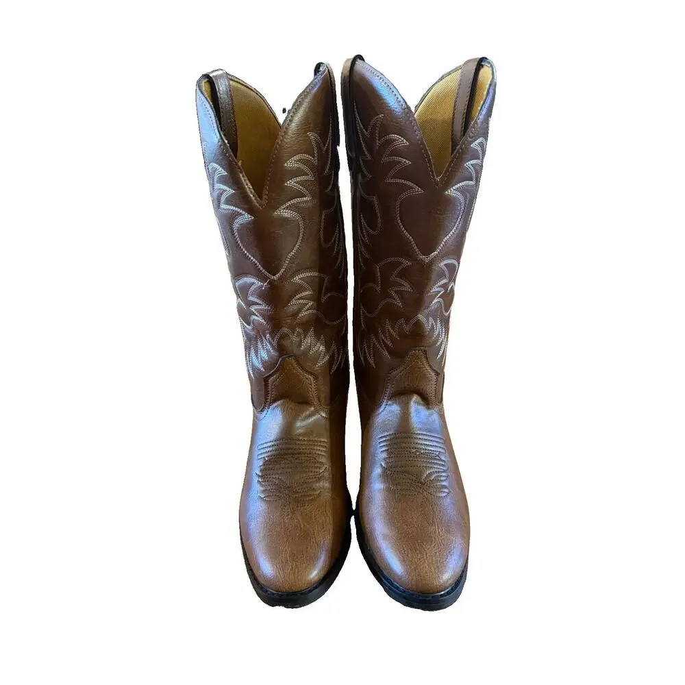 XDR Brown Leather Cowboy Boots Mens 9 / Womens 10.5 Round Toe Western 6080